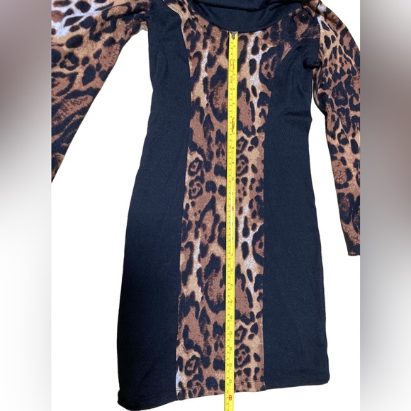 Da Nicci long sleeve, leopard print dress with loose cowl neck. Above the knee. - Picture 5 of 8